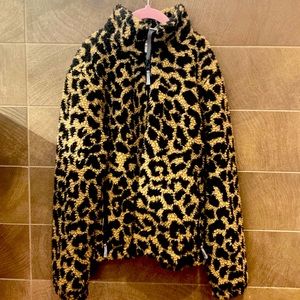 Girls Cheetah Print Sherpa Half Zip, GREAT condition